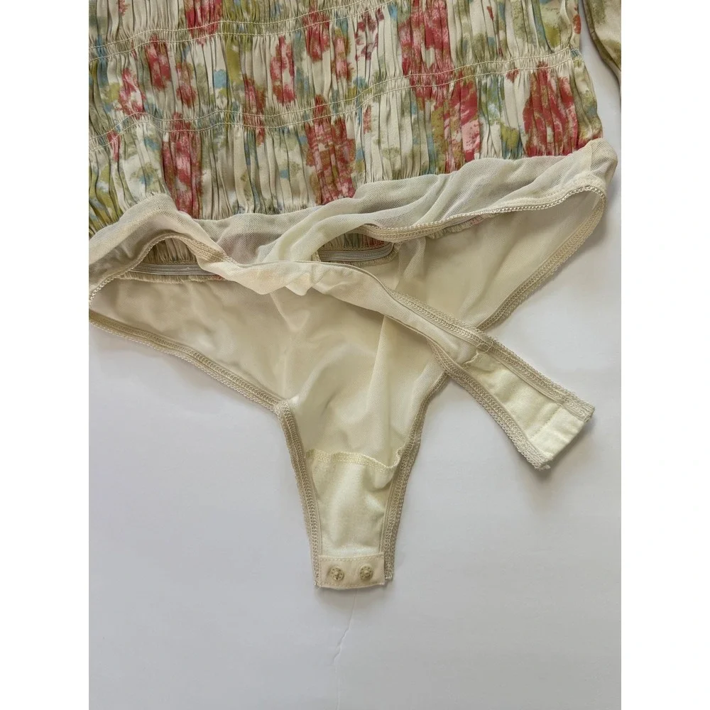 Intimately Free People‎ Boho Floral Smocked Bodysuit Milkmaid Size S Whimsical